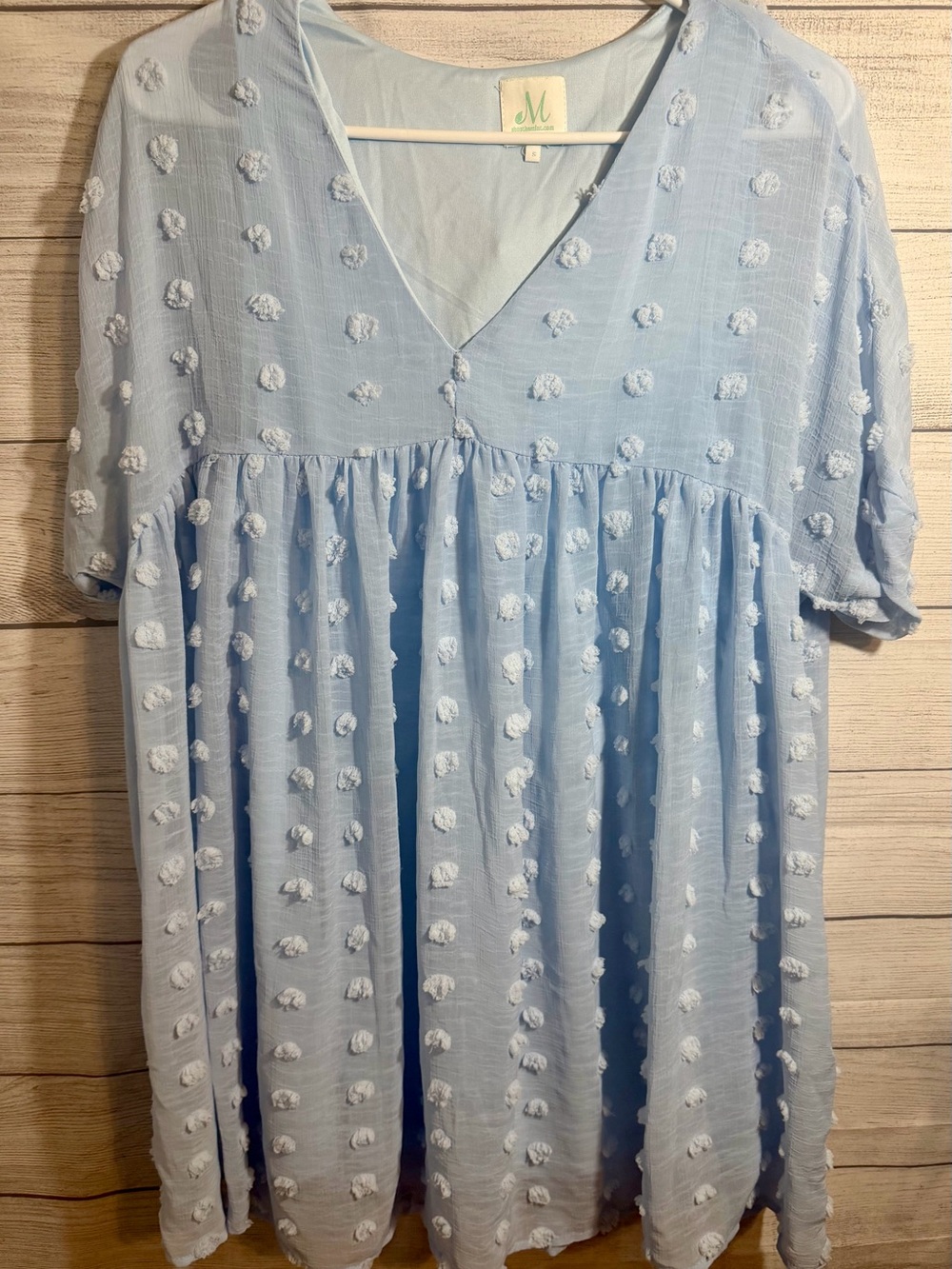 Light Blue Pom-Pom Textured V-Neck Tunic